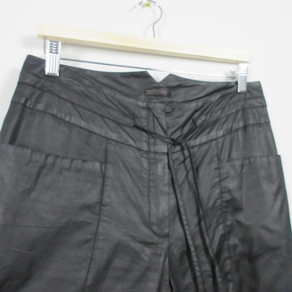 Annette Gortz Waxed Pants Women 36 US 6 Black Drawstring Pocket Zip Designer 314 - Picture 7 of 15
